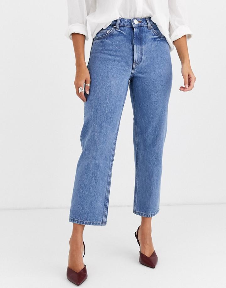 Asos Design Recycled Florence Authentic Straight Leg Jeans In Pretty Mid Stonewash Blue