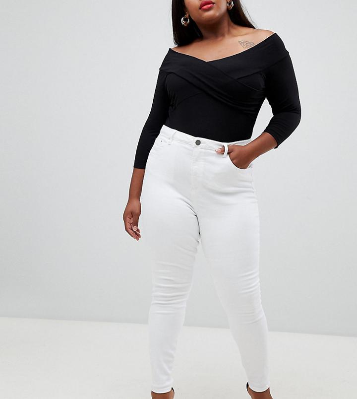 Asos Design Curve Ridley High Waist Skinny Jeans In White - White