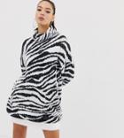 Missguided Sweater Dress With Roll Neck In Zebra - White