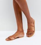 Asos Floridor Leather Asymmetric Flat Sandals - Orange