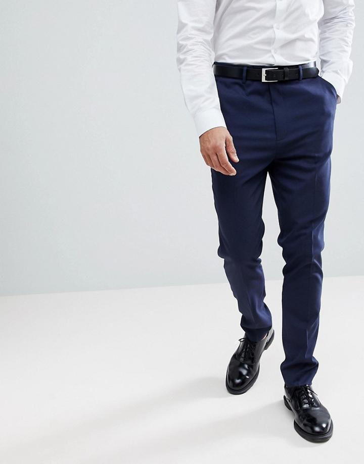 Asos Full Length Tapered Smart Pants In Navy - Navy