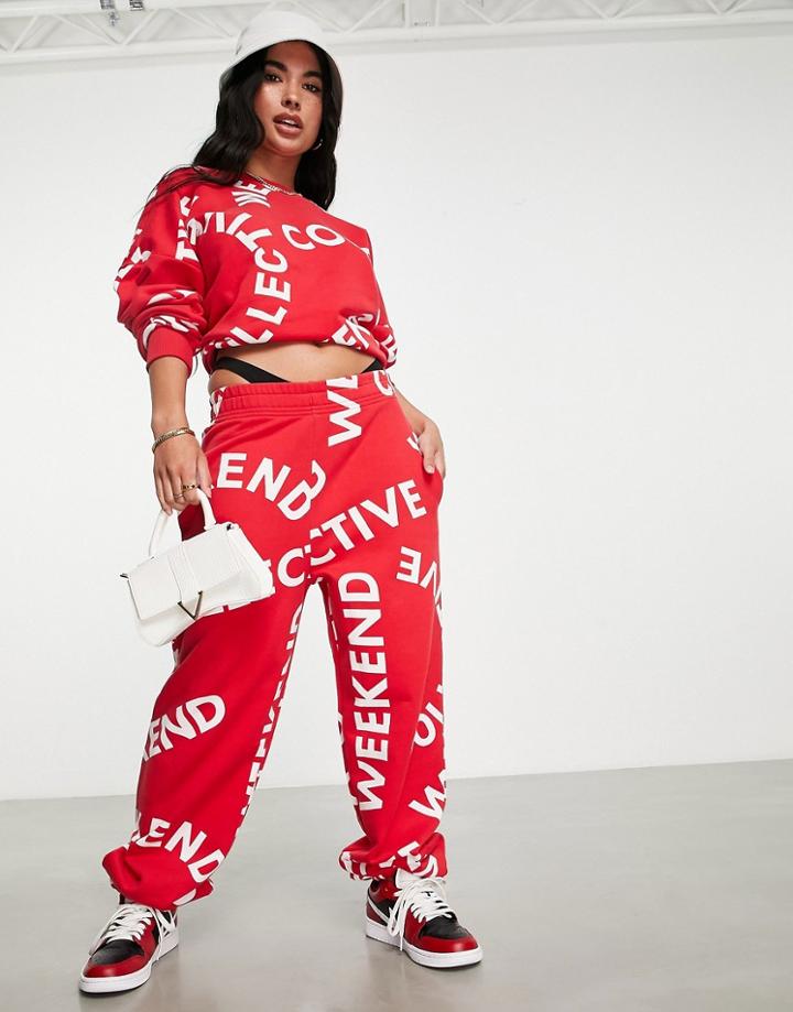 Asos Weekend Collective Monogram Sweatpants In Red - Part Of A Set-blue