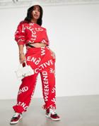 Asos Weekend Collective Monogram Sweatpants In Red - Part Of A Set-blue