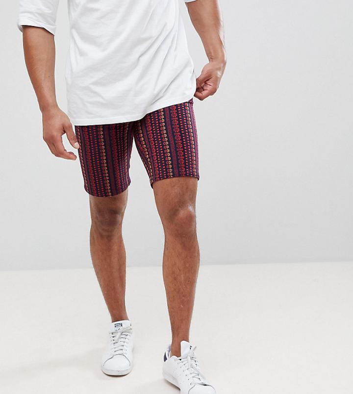 Asos Tall Slim Shorts With Elasticated Waist In Abstract Design - Navy