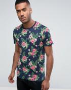 Threadbare Tropical Print T-shirt - Navy