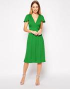 Asos Premium Satin Cross Front Midi Dress - Emerald