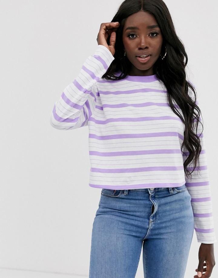 Asos Design Crop Boxy T-shirt With Long Sleeve In Stripe - Multi