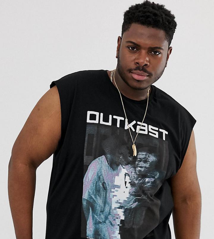 Asos Design Plus Outkast Oversized Sleeveless T-shirt-black