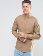 Asos Laundered Twill Shirt In Camel With Long Sleeves - Camel