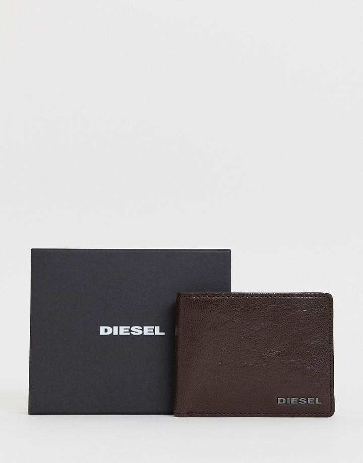 Diesel Leather Logo Coin Wallet In Brown