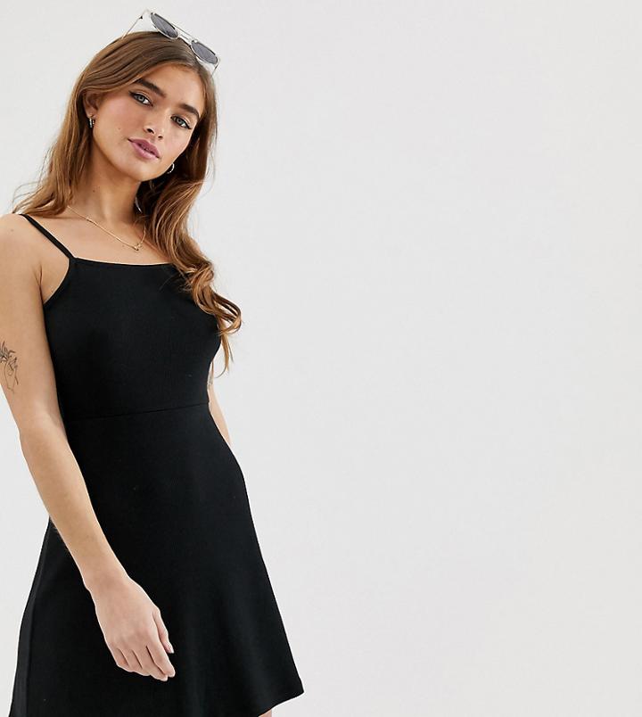Asos Design Petite Mini Square Neck Sundress In Rib-black