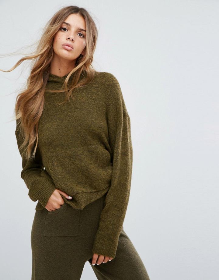 Micha Lounge Knitted Crop Hoodie - Green