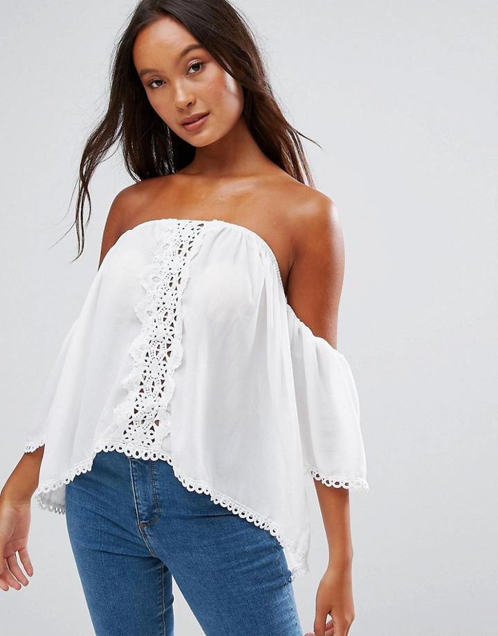 Qed London Angel Sleeve Bardot Top - White