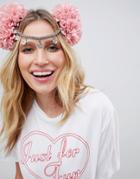 Asos Design Headband With Statement Festival Floral Pom Pom And Chain - Multi