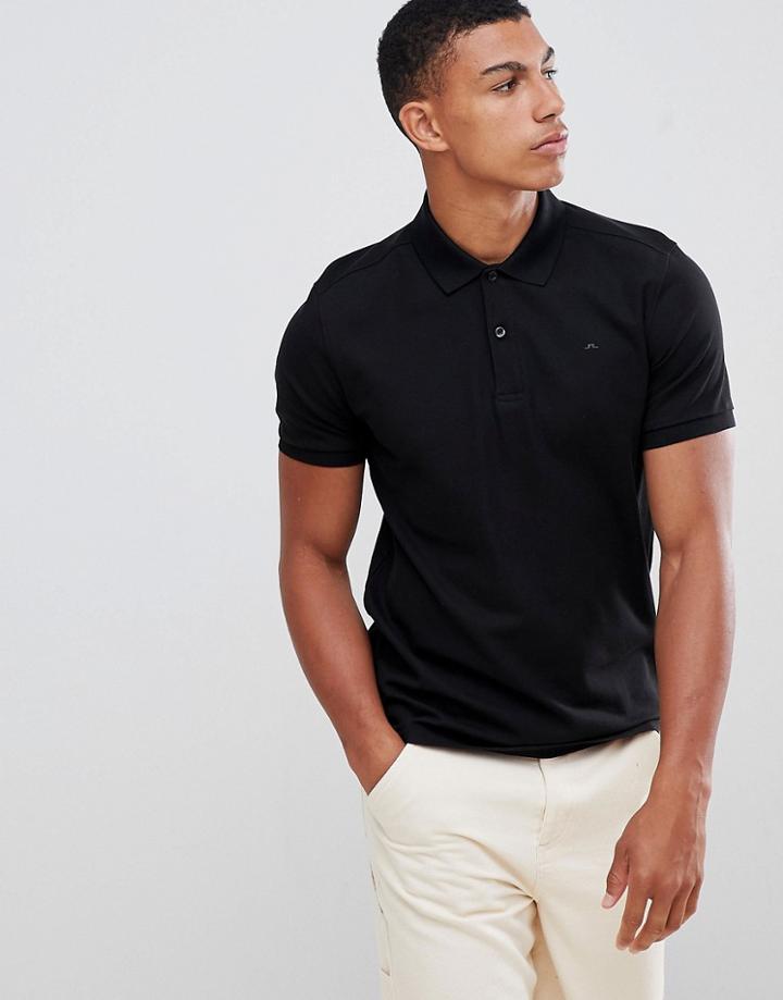 J.lindeberg Troy Clean Pique Polo In Black - Black