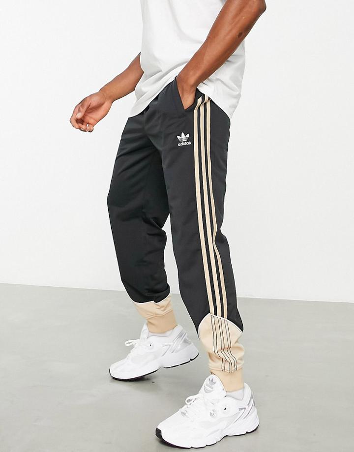 Adidas Originals Sprt Track Pants In Black And Magic Beige