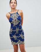 Ax Paris Bodycon Dress With Contrast Lace Detail - Navy