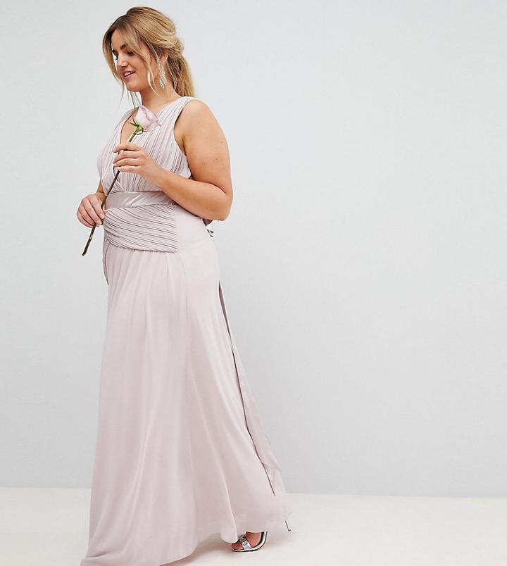 Tfnc Plus Wedding Bow Back Maxi Dress With Front Pleats - Brown