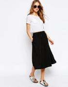 Asos Full Midi Skirt In Linen - Black