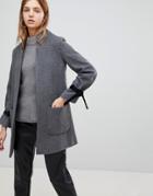 Helene Berman Wool Blend Notch Collar Coat With Tie Cuffs - Gray