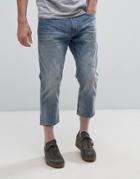 Celio Jeans In Cropped Tapered Fit With Patches - Blue