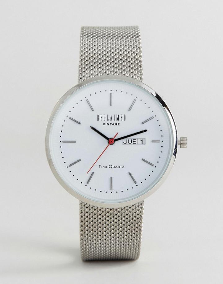 Reclaimed Vintage Inspired Date Mesh Watch In Silver - Silver