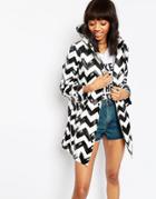 Asos Rain Trench With Brushed Chevron Print - Mono