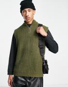 Asos Design Knitted Sleeveless V Neck Sweater In Khaki-green