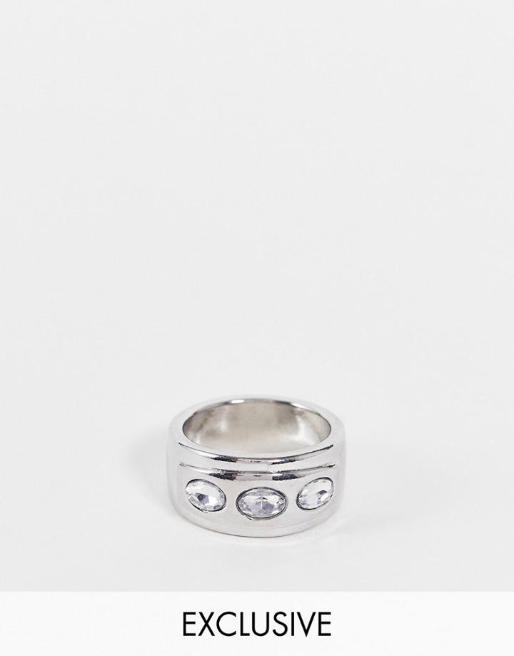 Reclaimed Vintage Inspired Chunky Ring With 90's Crystals In Silver