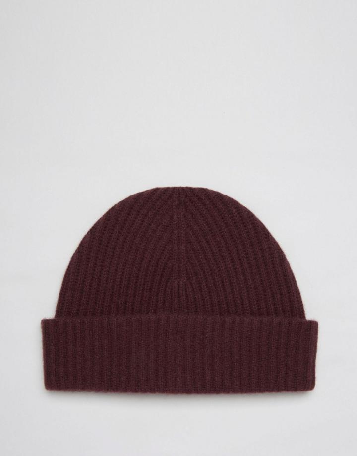 Asos Cashmere Beanie In Burgundy - Red