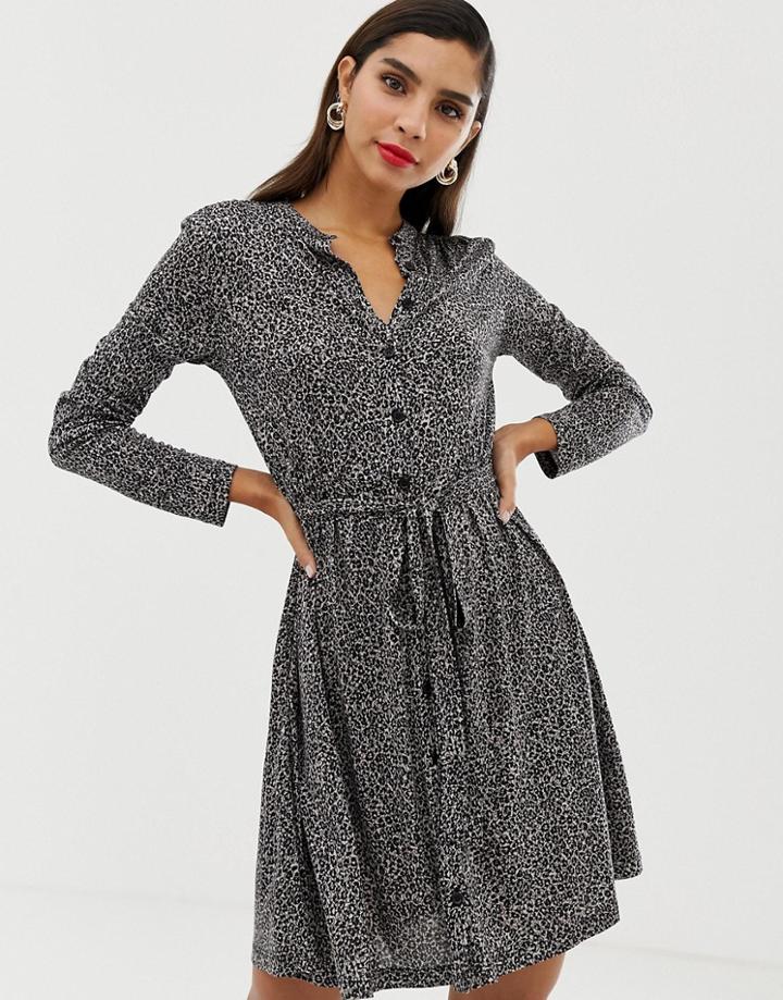 French Connection Belted Animal Jersey Shirt Dress