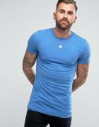 Asos Longline Muscle T-shirt With Crew Neck In Blue - Blue