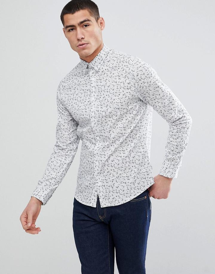 Only & Sons Slim Fit Shirt With Ditsy Print - White