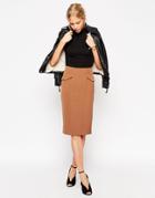 Asos Pencil Skirt With Military Pockets - Camel