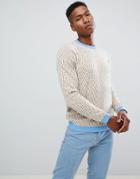 Asos Design Chevron Design Sweater In Ecru With Blue Trims - Cream