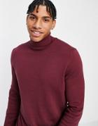 New Look Roll Neck Knitted Sweater In Burgundy-red