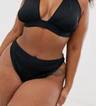 South Beach Curve Exclusive Mix And Match Ribbed High Waist Bikini Bottom In Black - Black