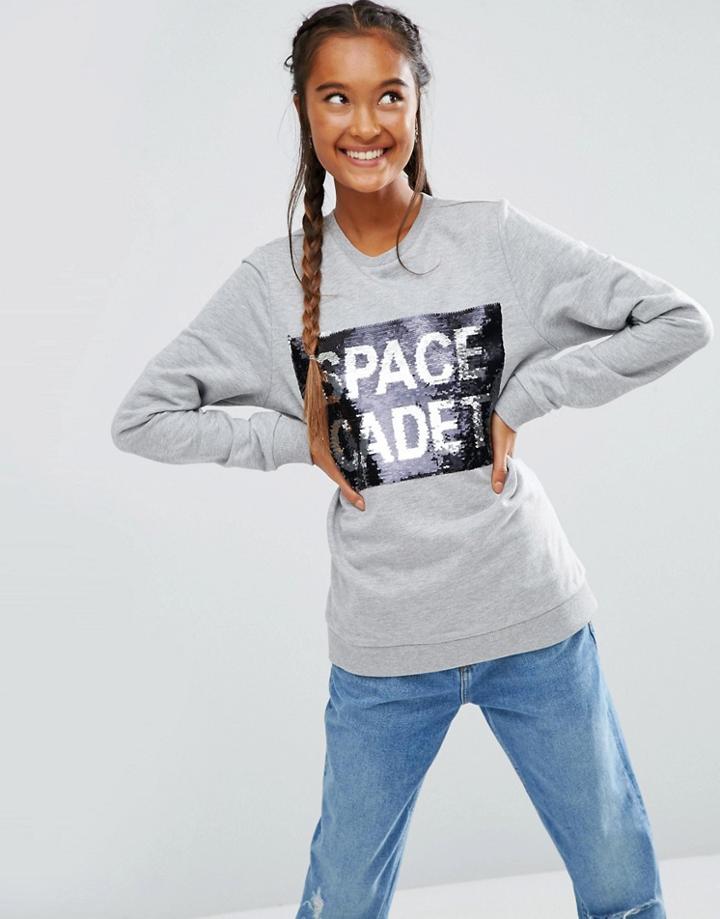 Asos Sweatshirt With Space Cadet Sequins - Gray