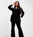 Asos Design Curve Velvet Suit Kickflare Pant In Black