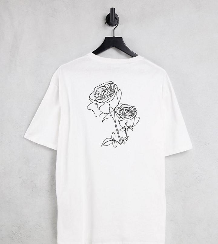 Selected Homme Oversized T-shirt With Rose Sketch Back Print In White Exclusive At Asos