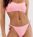 New Look Textured Tie Side Bikini Bottom In Pink Stripe - Pink