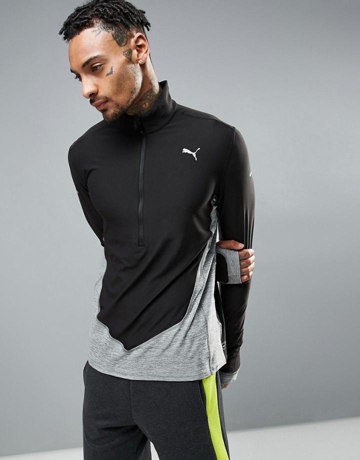 Puma Long Sleeved 1/2 Zip Top In Black 51436001 - Black