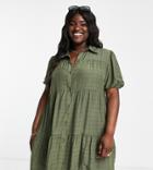 Lola May Plus Shirt Dress With Tier In Khaki-green