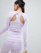 Kisaiya Long Sleeve Open Back Sports Top - Purple