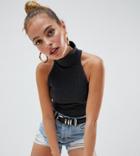 Asos Design Petite Polo Neck Crop Top In Rib In Charcoal - Gray