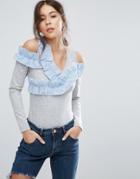 Asos Tank Body With Shirting Ruffle - Multi
