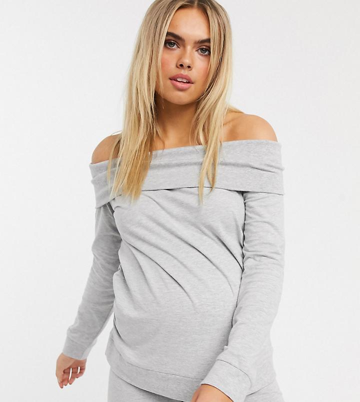 Asos Design Maternity Lounge Off Shoulder Sweat-grey