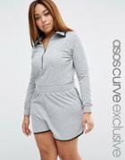 Asos Curve Nepi Romper With Zip And Contrast Binding - Gray