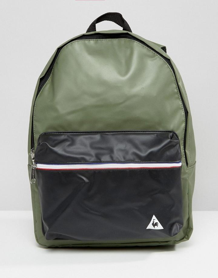 Le Coq Sportif Khaki Leather Look Backpack With Tricolore Trim - Multi
