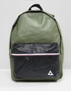 Le Coq Sportif Khaki Leather Look Backpack With Tricolore Trim - Multi